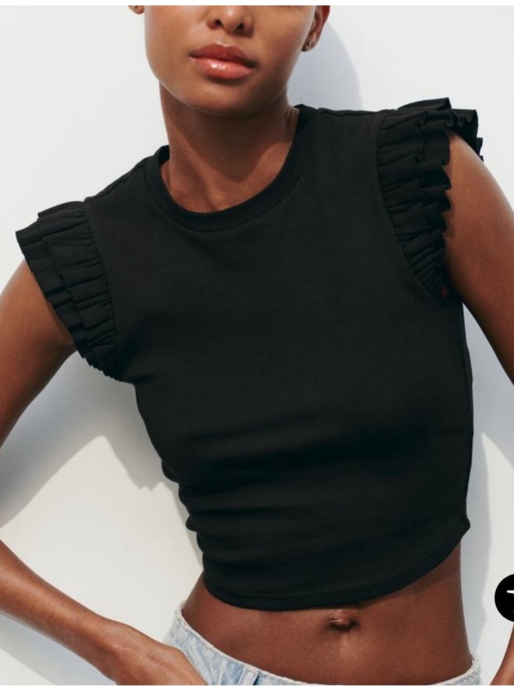 Zara Black Ruffled Ribbed Crop Top